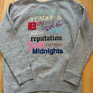 Taylor swift album Gray Graphic Sweatshirt with Colorful Text